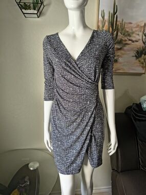 Express Navy and White Printed Wrap Mini Dress